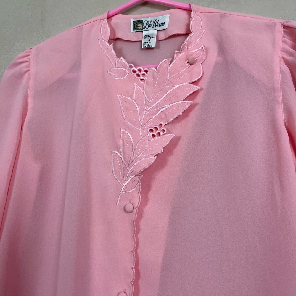 La Blouse Womens Size 4 Vintage Top Pink Long Sleeves Beaded Floral Embroidery - Picture 8 of 11